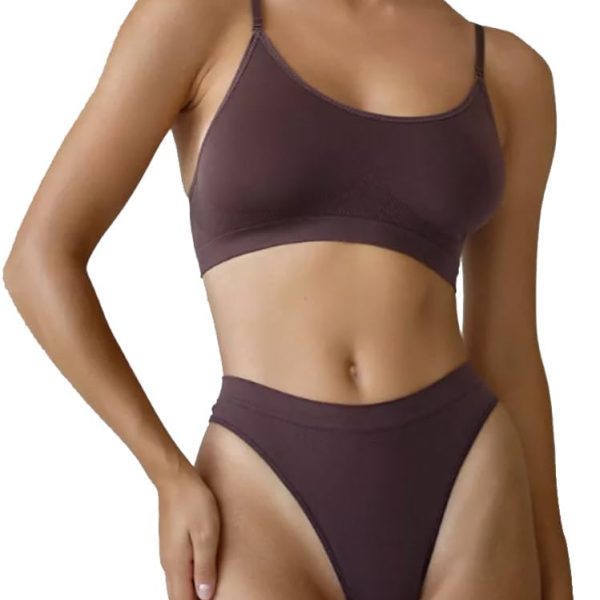 Seamless  and Thong Set for Women Soft Stretch No Show Lingerie, Wireless Matching Underwear, Everyday Set