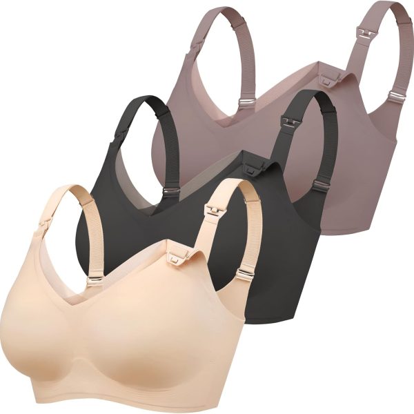 3 Pack Nursing Bras for Breastfeeding Seamless V Neck Mesh Maternity Bra Comfort Pregnancy Sleep Bralette