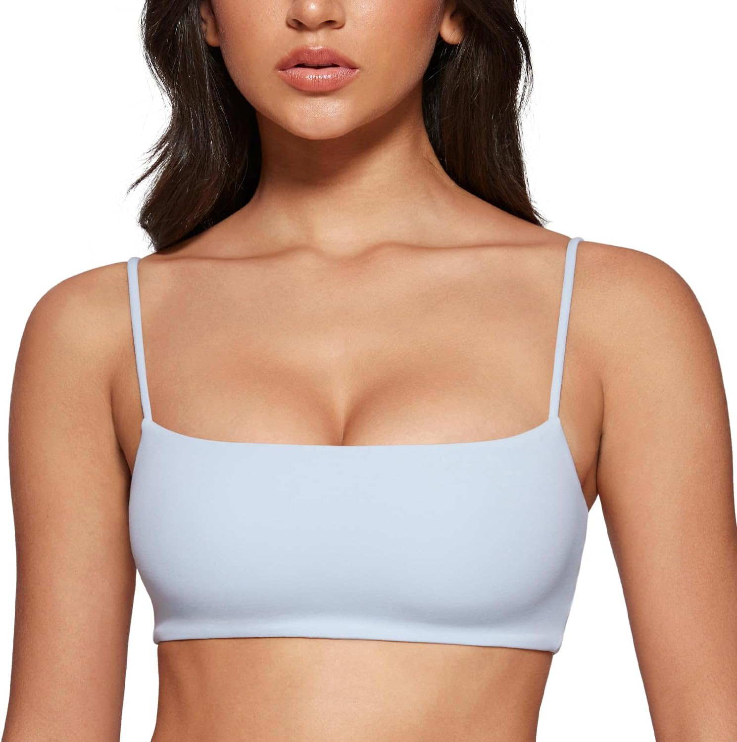 Women Square Neck Sports Bra Spaghetti Strap Padded Cami Yoga Wireless Square Back Workout Bra Crop Top