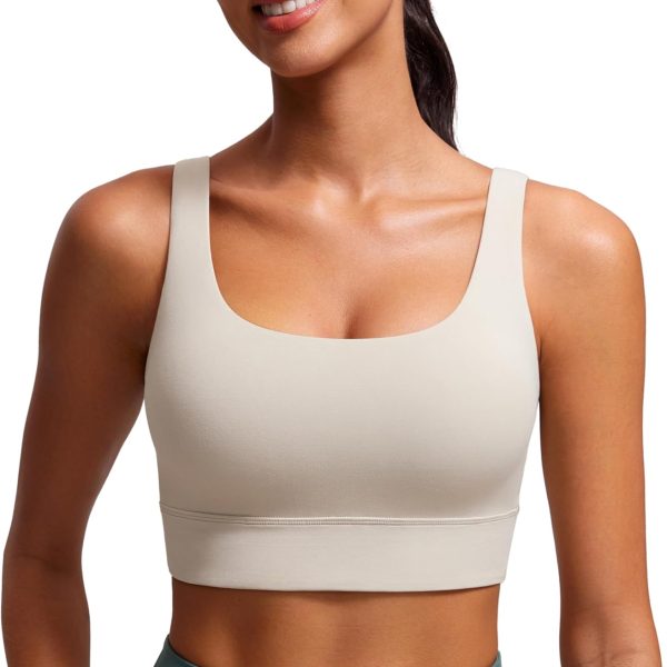 Women U Back Sports Bra - Scoop Neck Padded Low Impact Yoga Clothes Workout Crop Top with Built in Pads