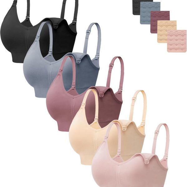 Women Maternity Bras 5 Pack Nursing Bras for Breastfeeding Seamless Pregnancy Sleep Bralette with Extra Extenders