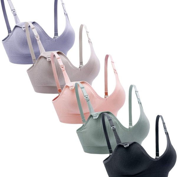Nursing Bra 5pack Wireless V Neck Maternity Nursing Bra Bralette Low Cut Sleeping Breastfeeding with Extenders