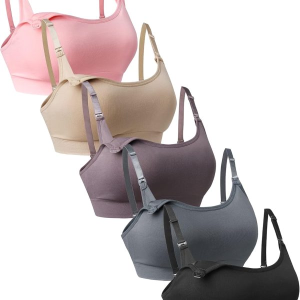 5Pack Seamless Nursing Bra Women Maternity Breastfeeding Pregnancy Support Full Coverage Bralette Padded Cups