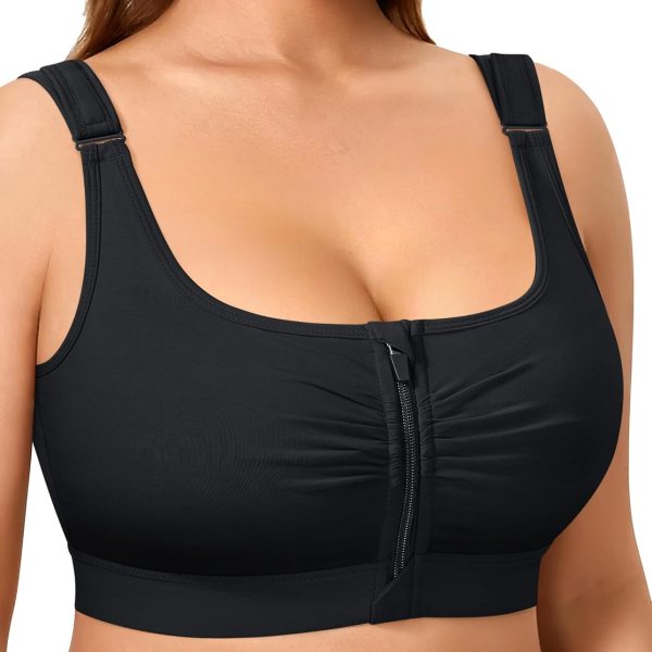 Wireless Zip Front Closure Bras for Women No Underwire Full Coverage Comfort Everyday Post Surgery Compression Bra