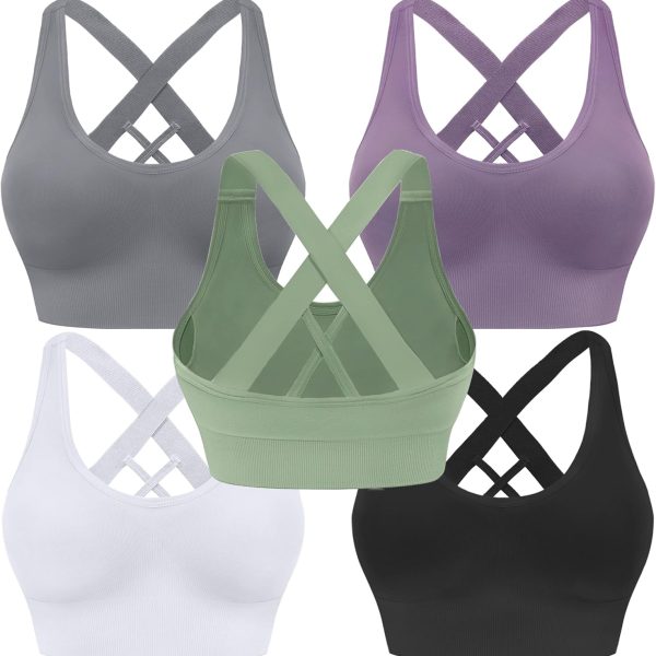 Sports Bra for Women Padded Medium Support Criss Cross Strappy Bras Seamless High Impact Yoga Exercise Athletic Bras