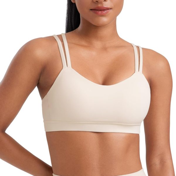 Softness Mold  V Neck Sports Bras for Women - Workout Top Double Spaghetti Straps Wireless Yoga Clothes