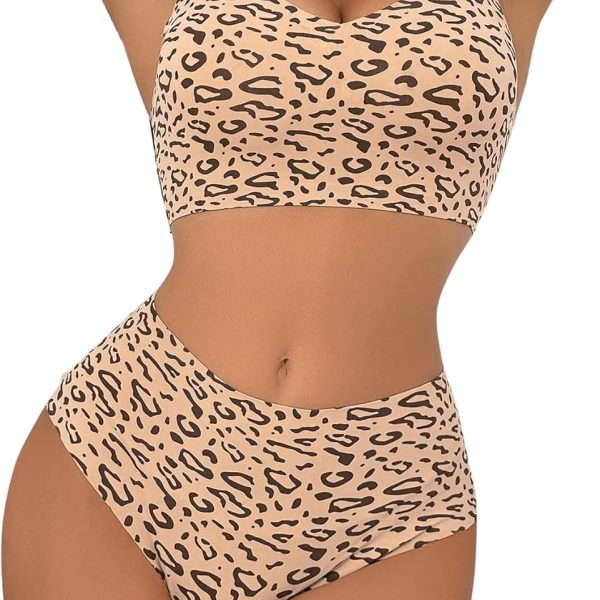 Women Seamless Lingerie Leopard Print Bra and Panty Underwear Set