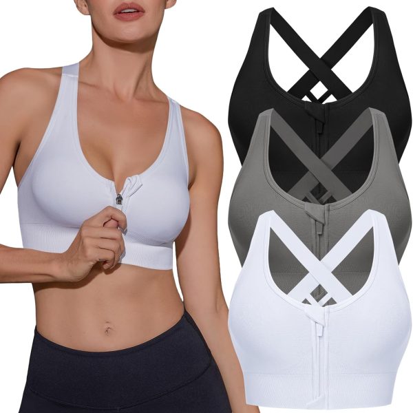 Women Sports Bras High Impact Strappy Cross Back Padded Workout Bras for Running Yoga Gym