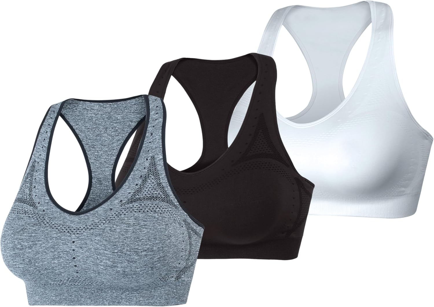Women Sports Bra, Seamless Racerback Sports Bra, Moderate Support, Moisture-Wicking, 1 or 3 Pack