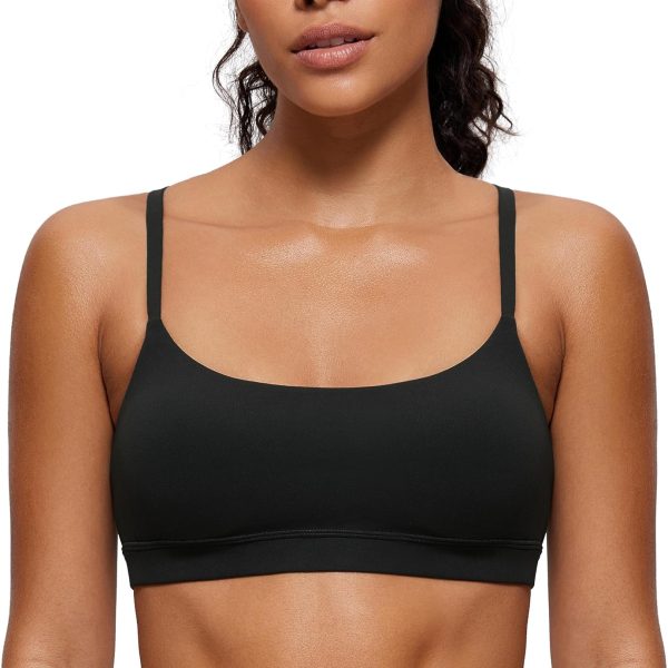 Women  Adjustable Spaghetti Strap Sports Bra - Scoop Neck Wireless Padded Yoga Workout Crop Top