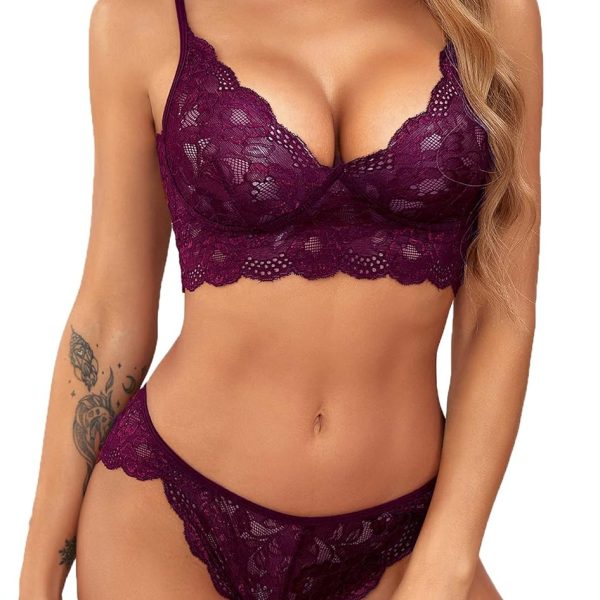Women Lace Lingerie Bra and Panty Set Strappy Babydoll Bodysuit S-XXL